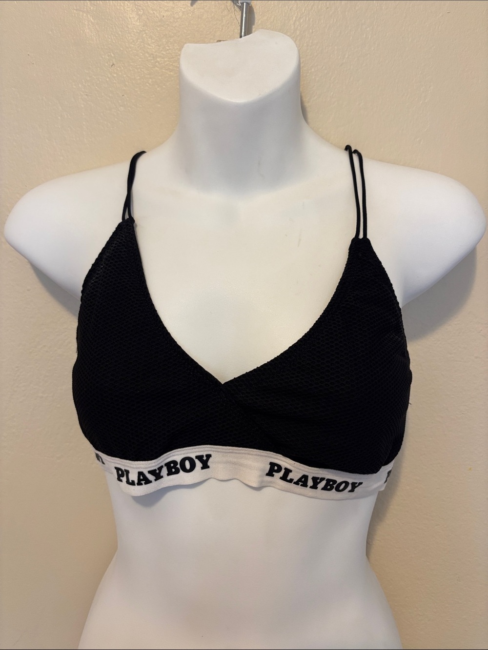 PLAYBOY Black Bralette with White Logo Band